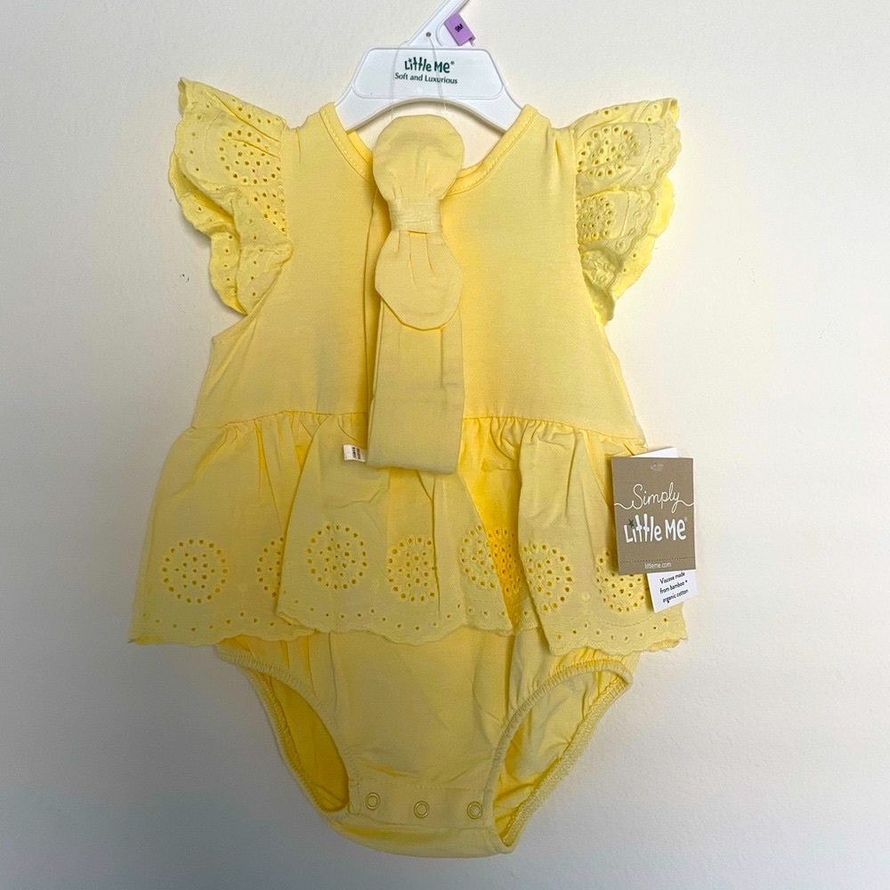 LITTLE ME Yellow Baby Bloomers dress bodysuit headband girl